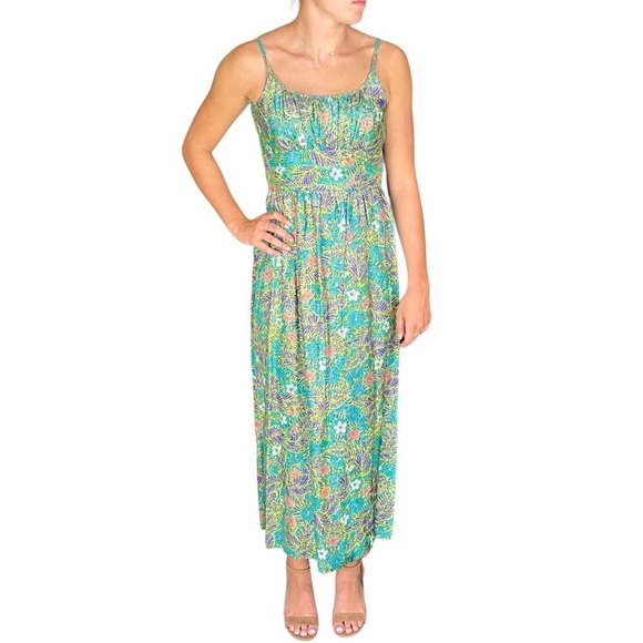 Vintage Dresses & Skirts - VINTAGE 60S METALLIC FLORAL TROPICAL VACATION SLEEVELESS COLUMN SHEATH DRESS